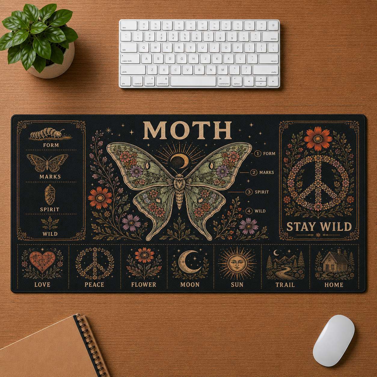 Elephant Hippie Desk Mat Mouse Pad | 5To9Vibe - Moth style