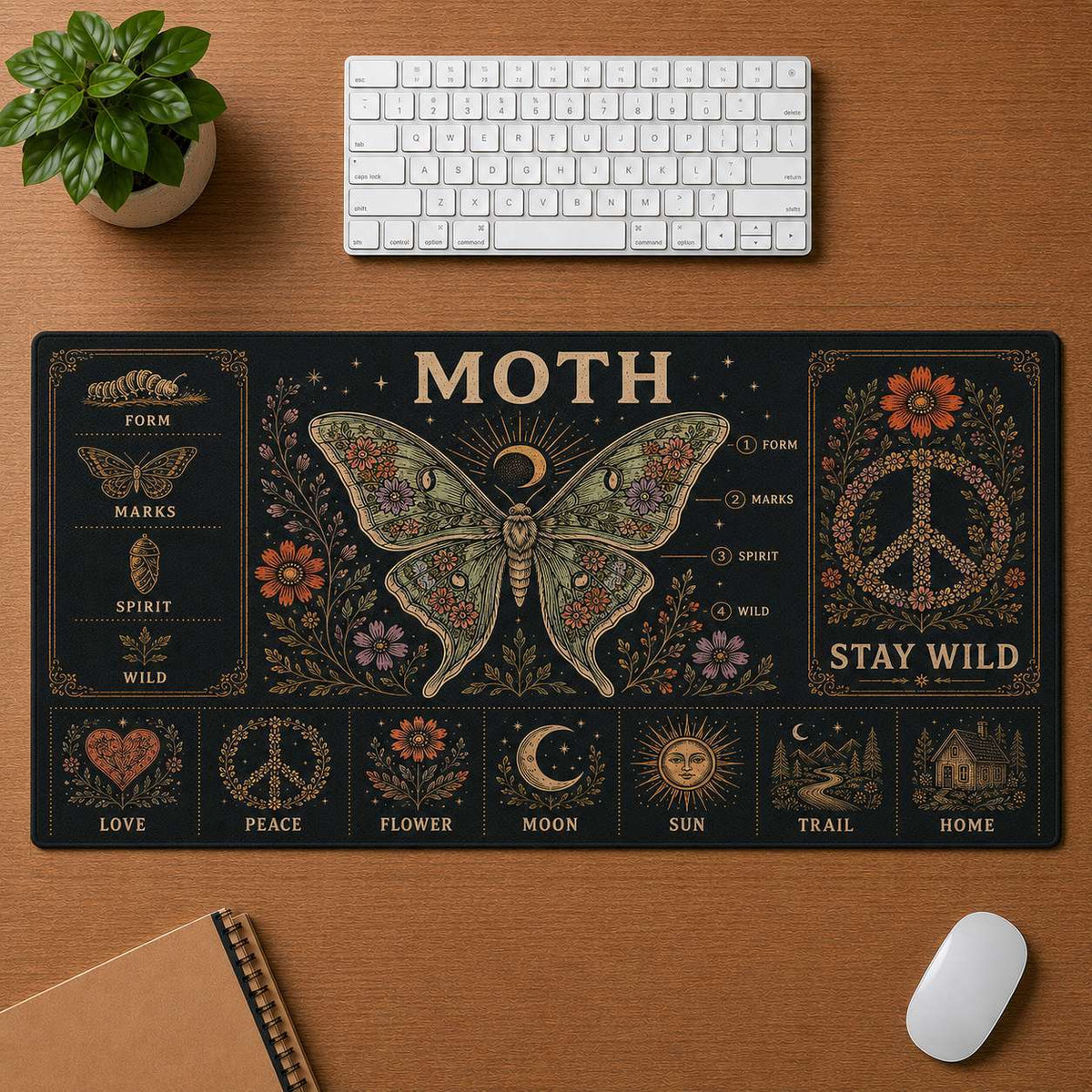 Bear Hippie Desk Mat Mouse Pad | 5To9Vibe - Moth style