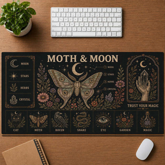 Moth & Moon Hippie Desk Mat Mouse Pad | 5To9Vibe - Moth & Moon style