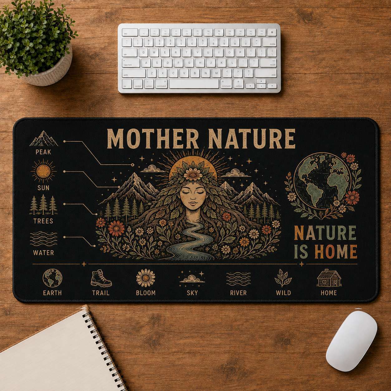 Mountain & Sun Hippie Desk Mat Mouse Pad | 5To9Vibe - Mother Nature style