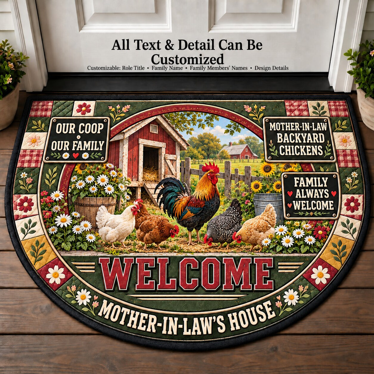 Mother-in-Law's Backyard Chickens Personalized Half Round Mat | 5To9Vibe
