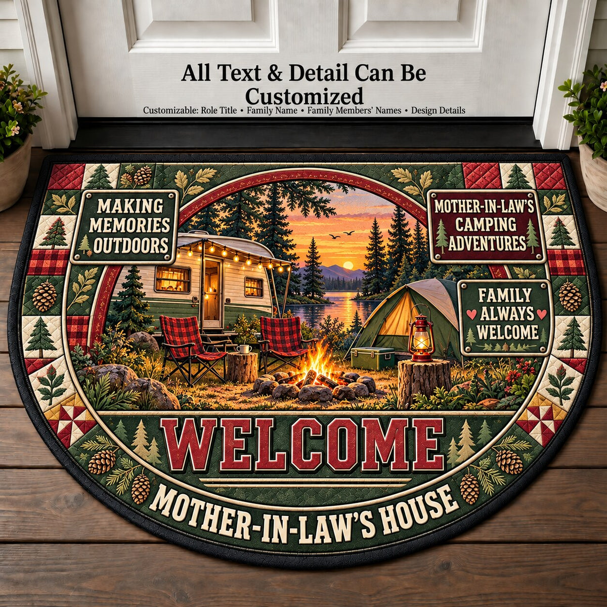 Mother-in-Law's Camping Adventures Personalized Half Round Mat | 5To9Vibe