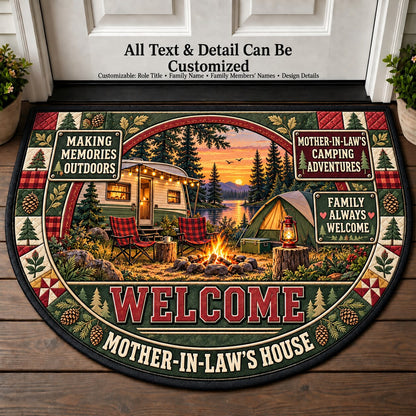 Mother-in-Law's Camping Adventures Personalized Half Round Mat | 5To9Vibe