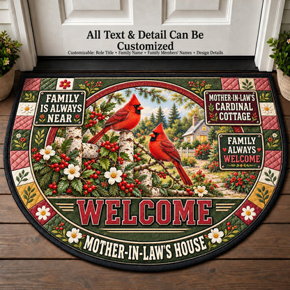 Mother-in-Law's Cardinal Cottage Personalized Half Round Mat | 5To9Vibe