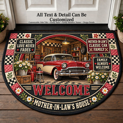 Mother-in-Law's Classic Car Family Personalized Half Round Mat | 5To9Vibe