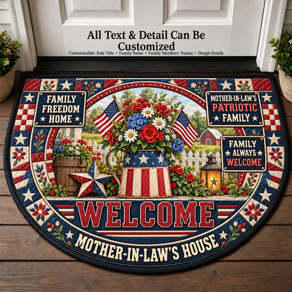 Mother-in-Law's Patriotic Family Personalized Half Round Mat | 5To9Vibe