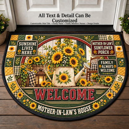 Mother-in-Law's Sunflower Porch Personalized Half Round Mat | 5To9Vibe