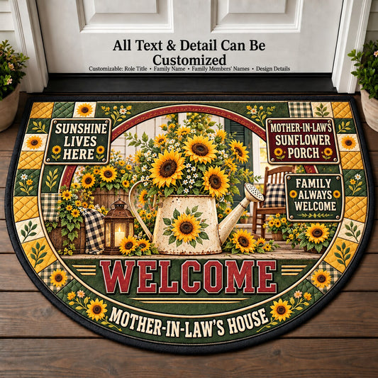 Mother-in-Law's Sunflower Porch Personalized Half Round Mat | 5To9Vibe