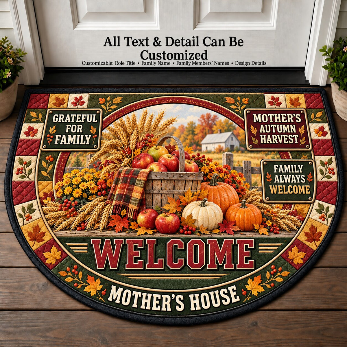 Mother's Autumn Harvest Personalized Half Round Mat | 5To9Vibe