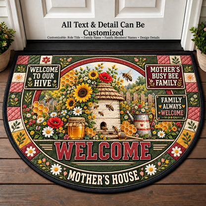 Mother's Busy Bee Family Personalized Half Round Mat | 5To9Vibe
