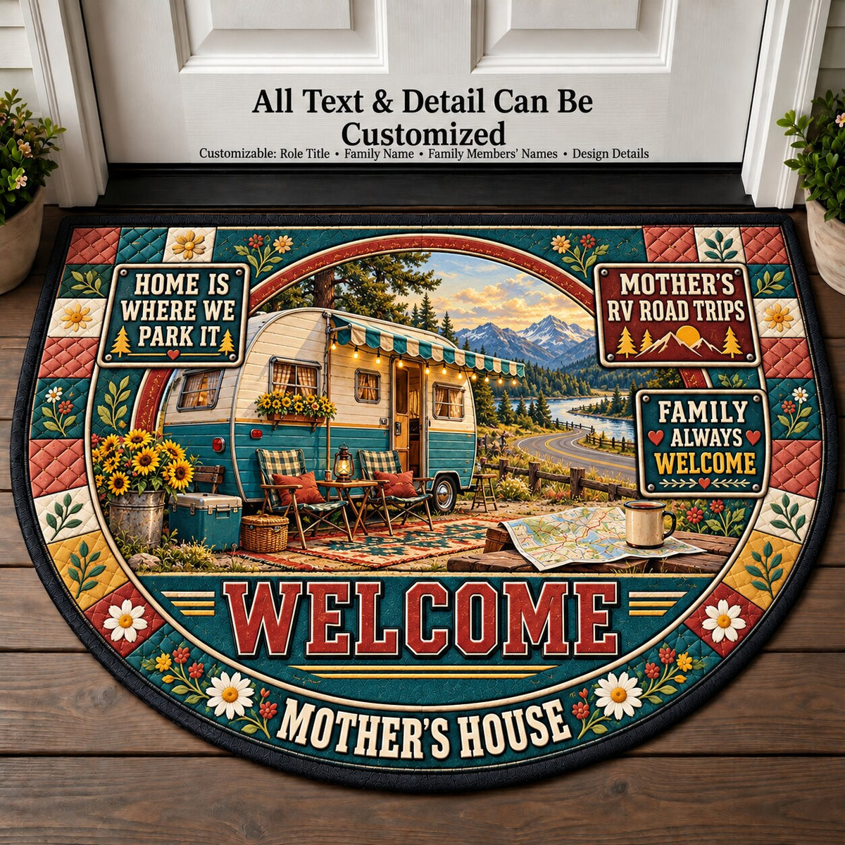Mother's RV Road Trips Personalized Half Round Mat | 5To9Vibe