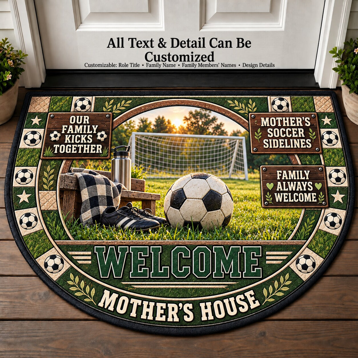 Mother's Soccer Sidelines Personalized Half Round Mat | 5To9Vibe