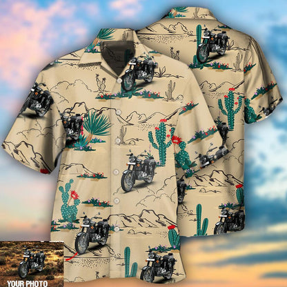 Motorcycle On The Desert Cactus Custom Photo - Hawaiian Shirt 