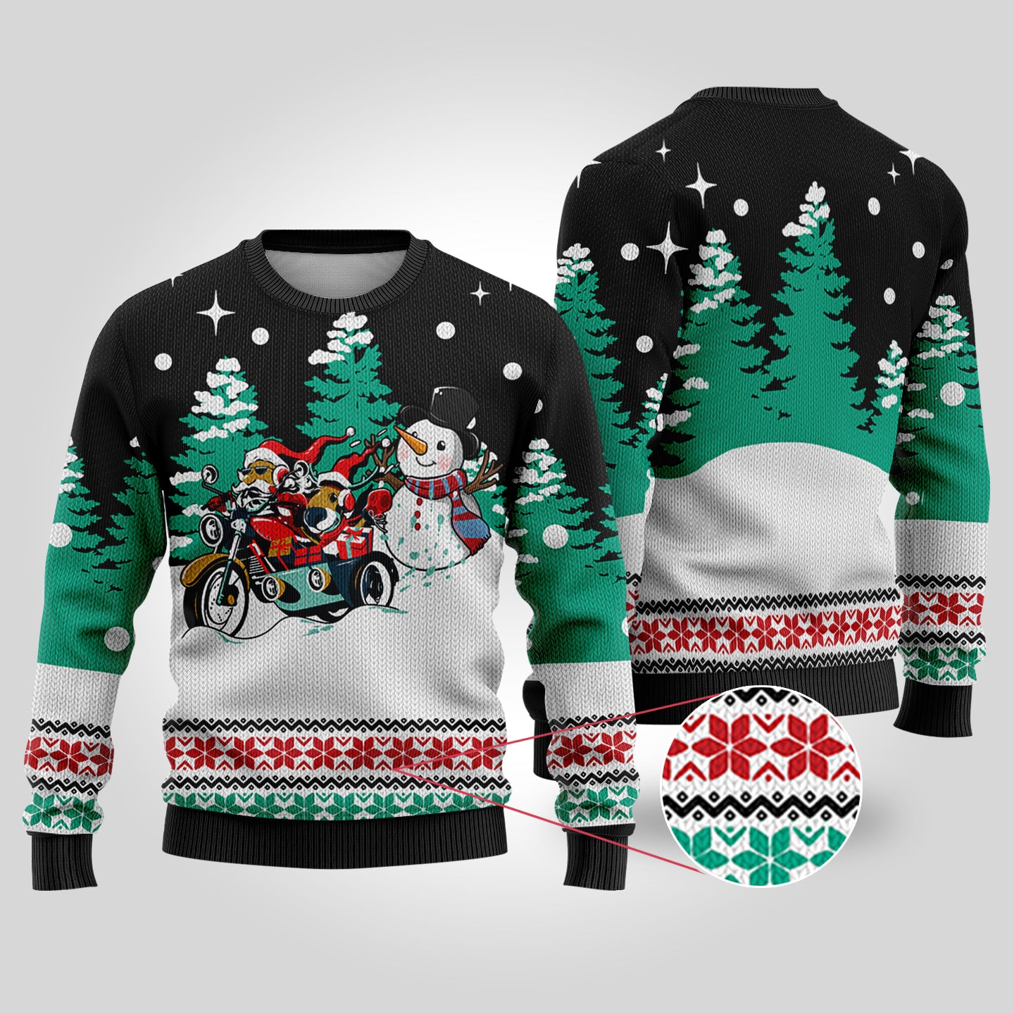 Motorcycle Santa Ugly Christmas Sweater Black - Funny Ugly Christmas Sweater