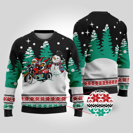 Motorcycle Santa Ugly Christmas Sweater Black - Funny Ugly Christmas Sweater