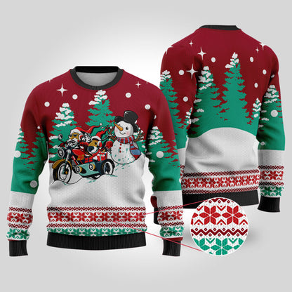 Motorcycle Santa Ugly Christmas Sweater Cardinal Red - Funny Ugly Christmas Sweater