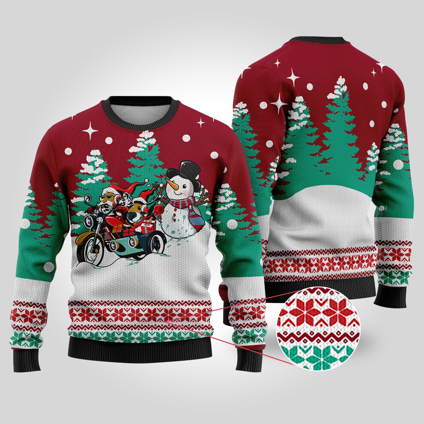 Motorcycle Santa Ugly Christmas Sweater Cardinal Red - Funny Ugly Christmas Sweater