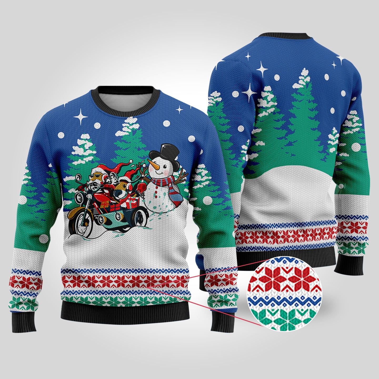 Motorcycle Santa Ugly Christmas Sweater Royal - Funny Ugly Christmas Sweater