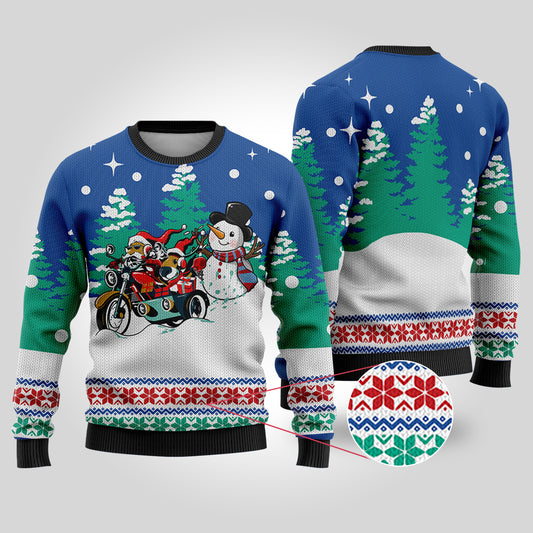 Motorcycle Santa Ugly Christmas Sweater Royal - Funny Ugly Christmas Sweater
