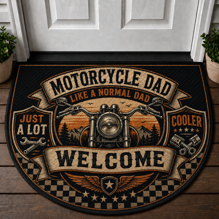Motorcycle Dad Welcome Mat - Cool Biker Dad Garage Outdoor Doormat - 5to9vibe