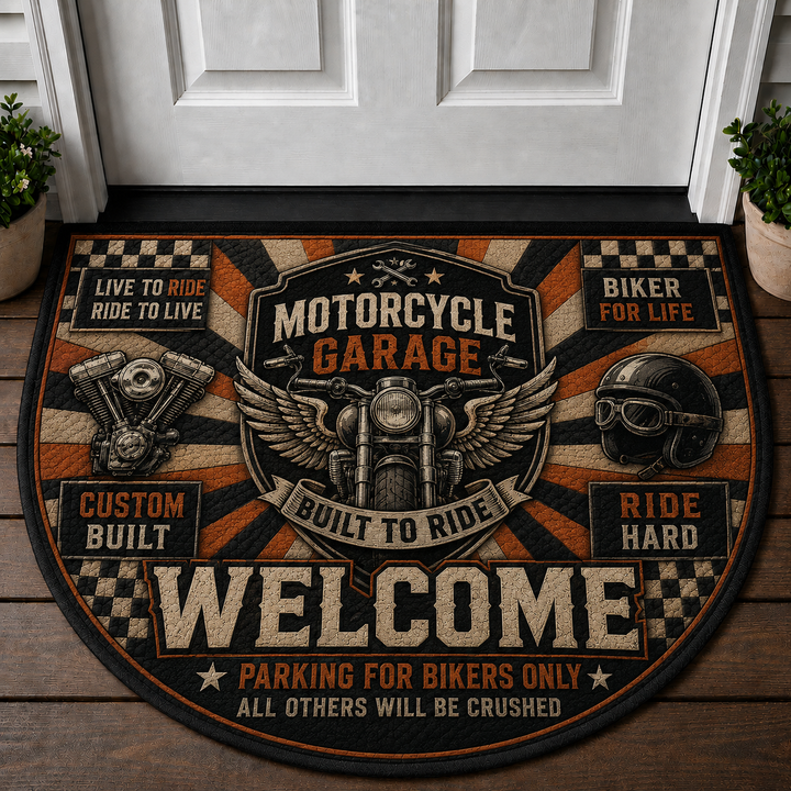 Motorcycle Garage Welcome Mat - Custom Built Biker Workshop Doormat - 5to9vibe