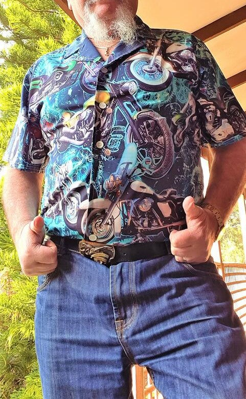 Motorcycle Love Life Blue Style - Hawaiian Shirt 