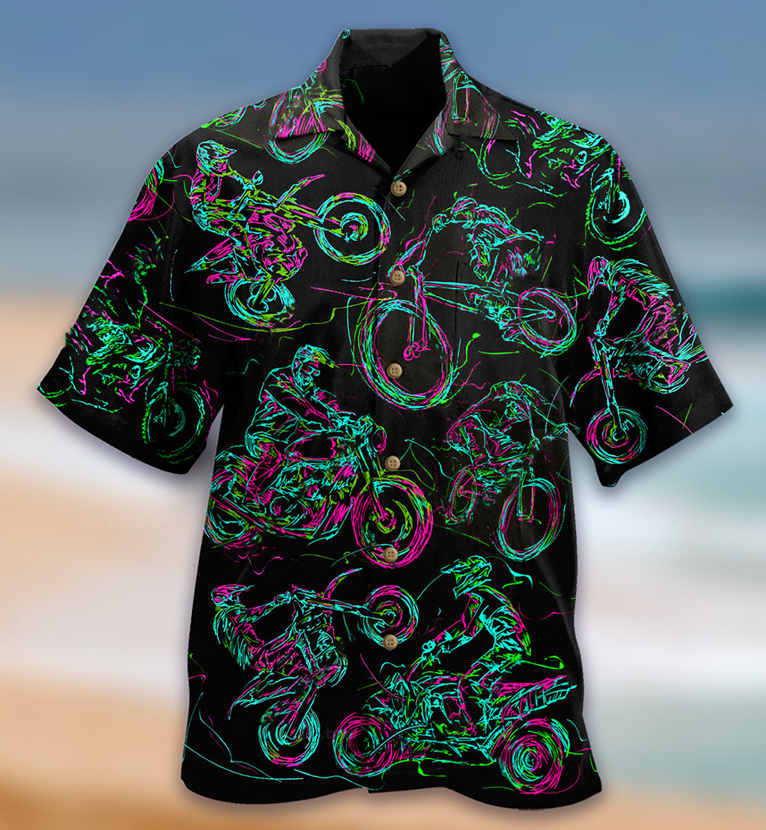 Motorcycle Lover Neon Light - Hawaiian Shirt 