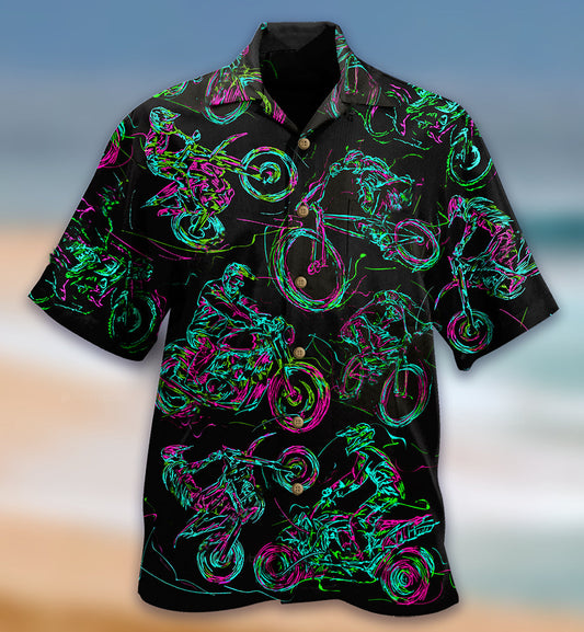 Motorcycle Lover Neon Light - Hawaiian Shirt 