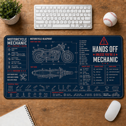 Auto Mechanic Blueprint Large Desk Mat - Car Engine & Garage Tools Plus Size Mouse Pad - 5to9vibe