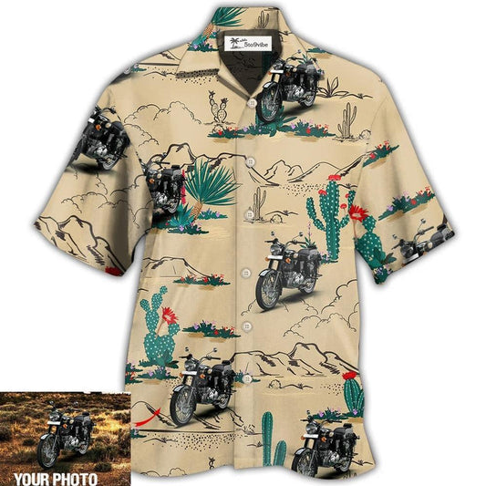 Hawaiian Shirt / Adults / S Motorcycle On The Desert Cactus Custom Photo - Hawaiian Shirt 
