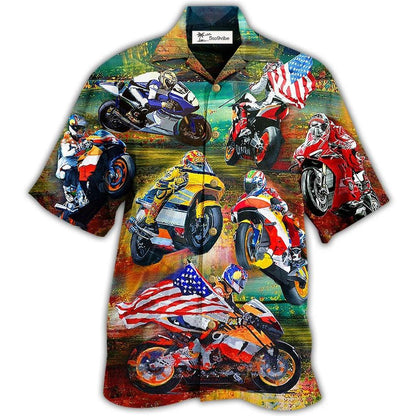 Hawaiian Shirt / Adults / S Motorcycle Racing America Flag - Hawaiian Shirt 