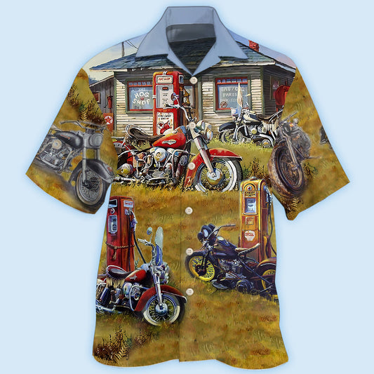 Motorcycle Vintage Shop Grass - Hawaiian Shirt 