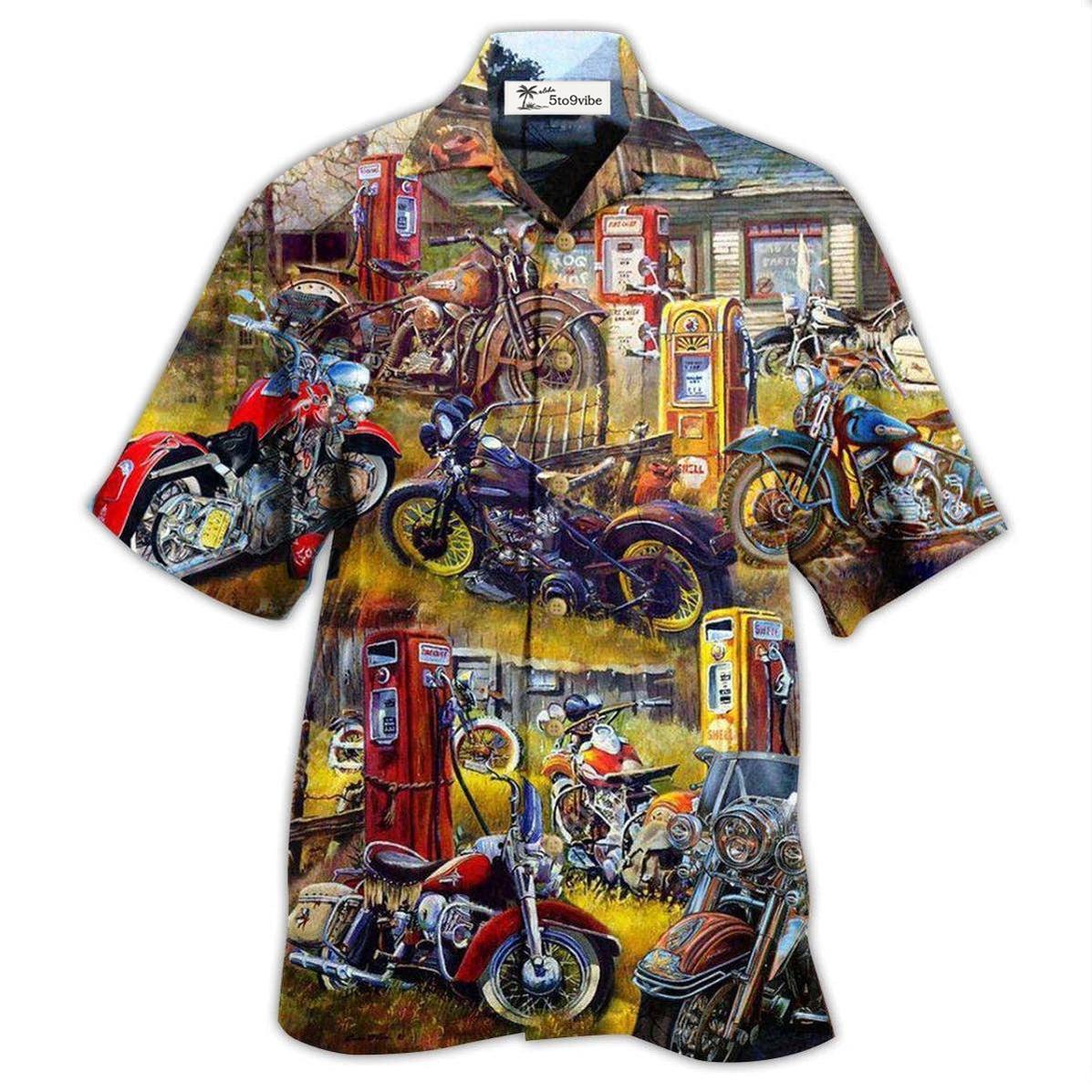 Hawaiian Shirt / Adults / S Motorcycle In The Field In The Sunset - Hawaiian Shirt 