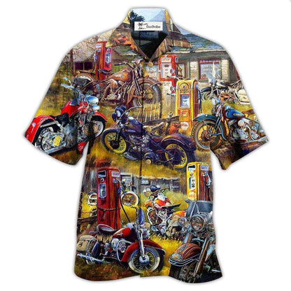 Hawaiian Shirt / Adults / S Motorcycle In The Field In The Sunset - Hawaiian Shirt 
