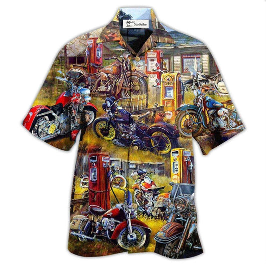 Hawaiian Shirt / Adults / S Motorcycle In The Field In The Sunset - Hawaiian Shirt 