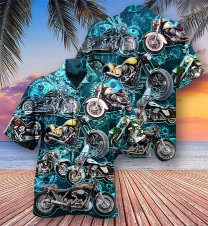 Motorcycle Love Life Blue Style - Hawaiian Shirt 