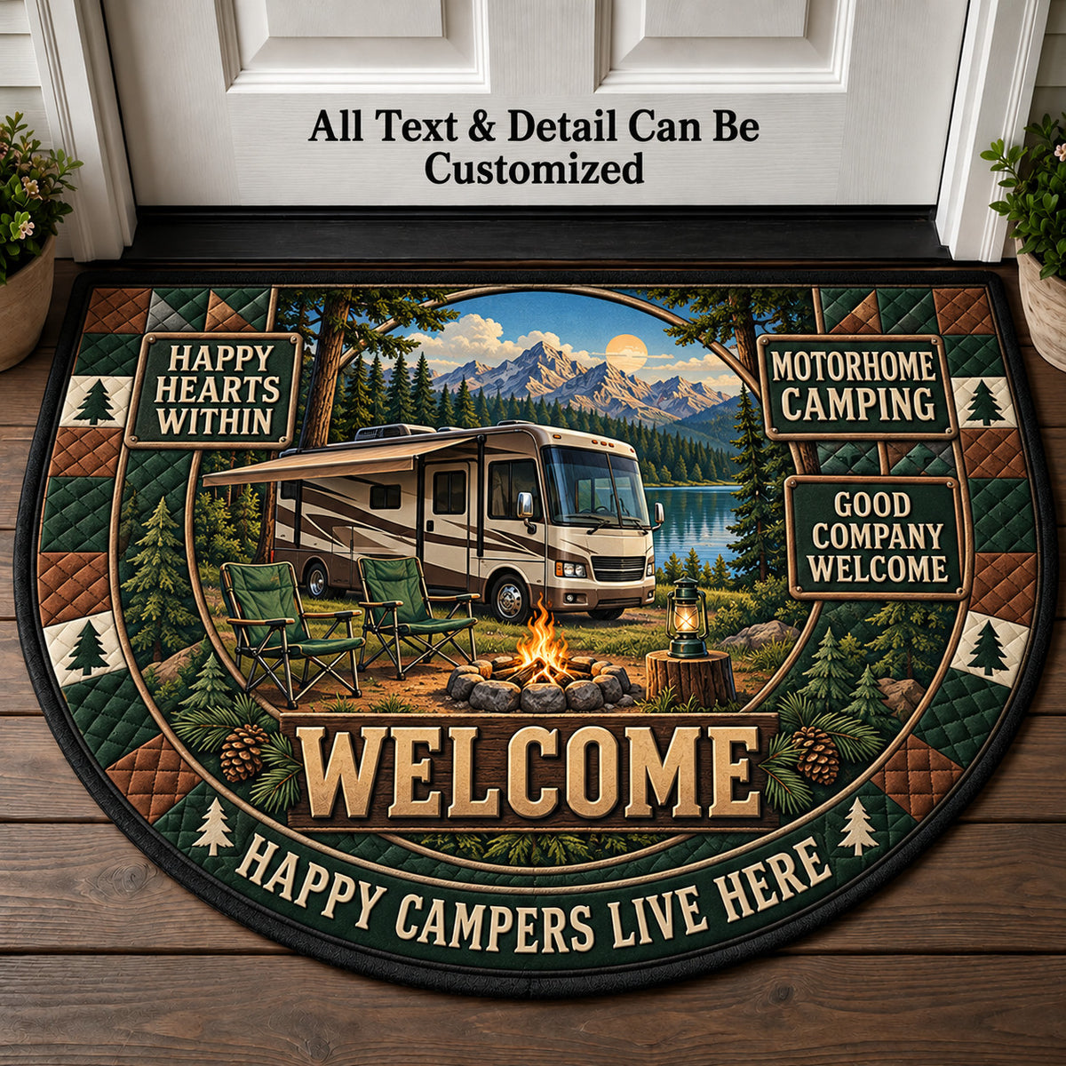 Motorhome Camping Personalized Half Round Mat | 5To9Vibe