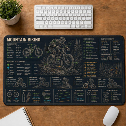 Mountain Biking Sports Visual Guide Desk Mat | 5To9Vibe