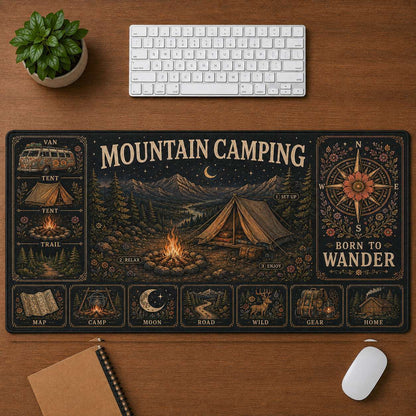 Mountain Camping Hippie Desk Mat Mouse Pad | 5To9Vibe - Mountain Camping style