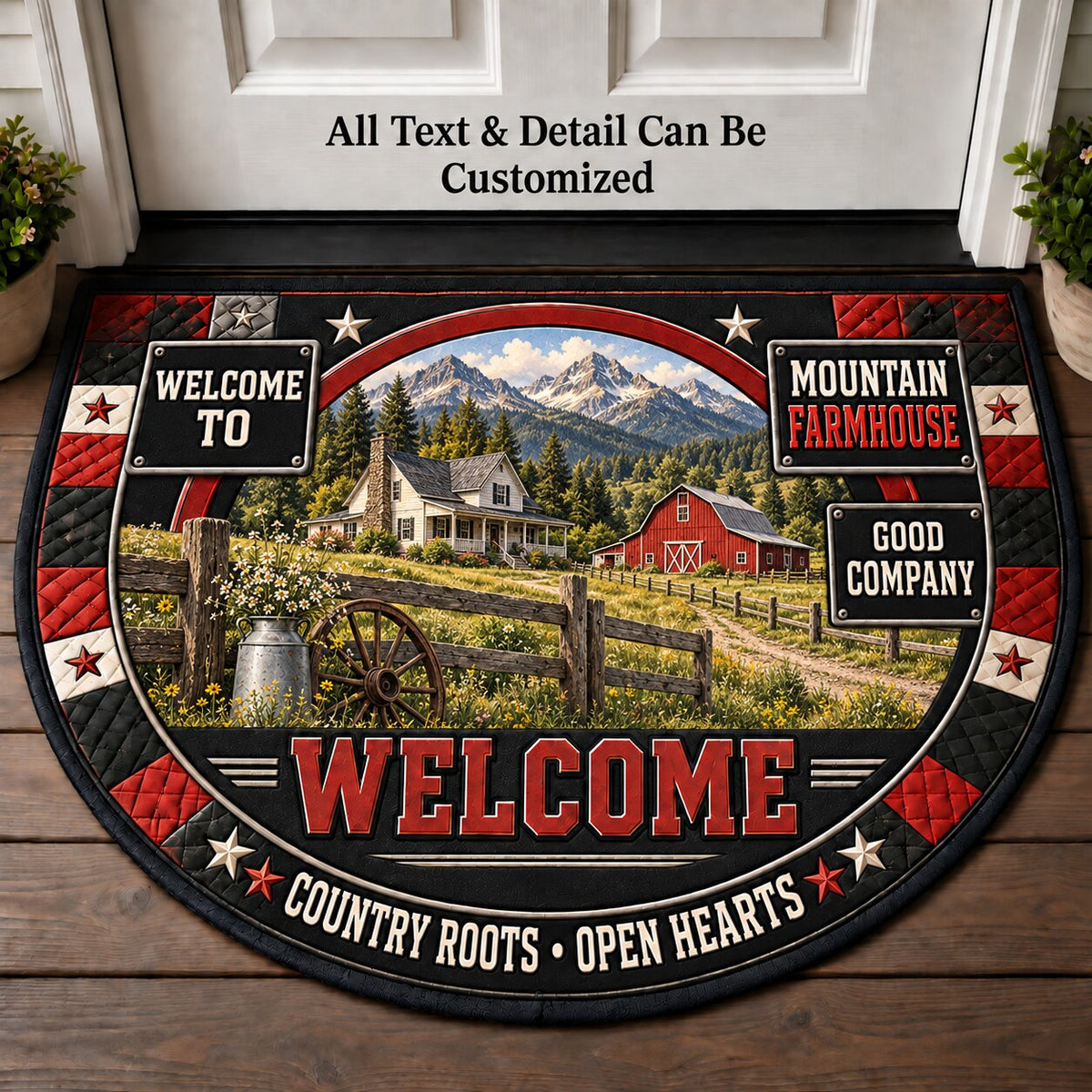 Mountain Farmhouse Personalized Half Round Mat | 5To9Vibe