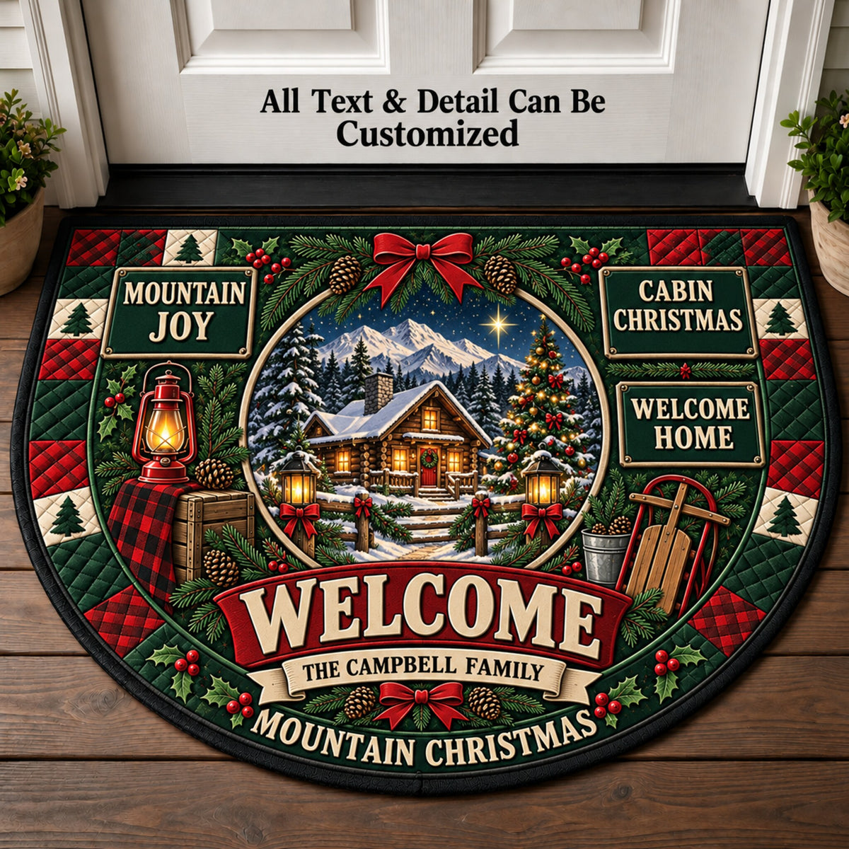 Mountain Home Christmas Personalized Half Round Mat | 5To9Vibe