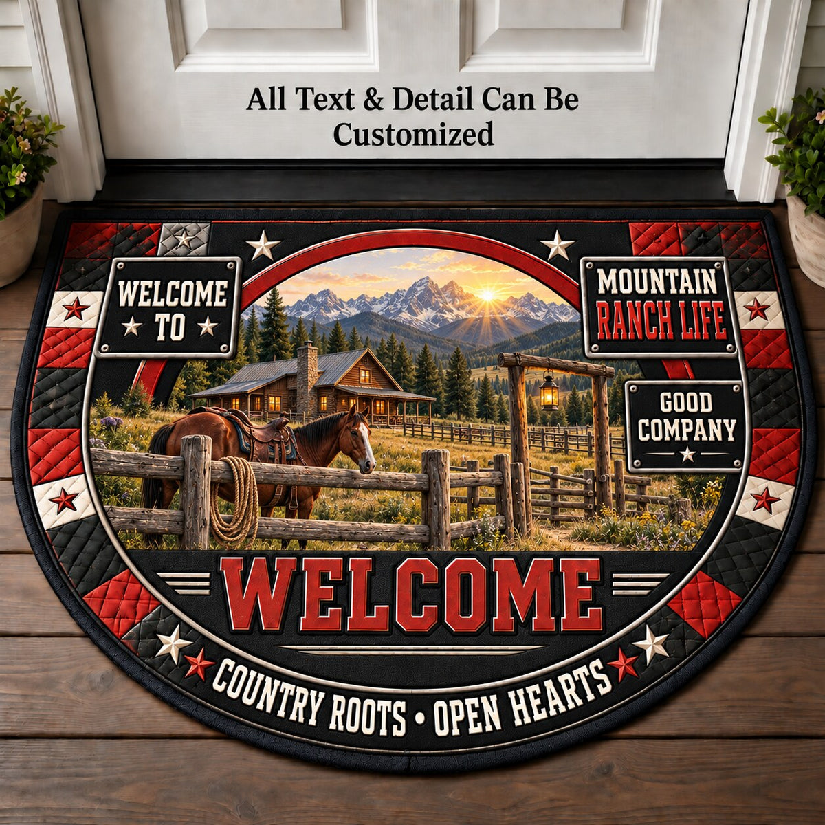 Mountain Ranch Life Personalized Half Round Mat | 5To9Vibe