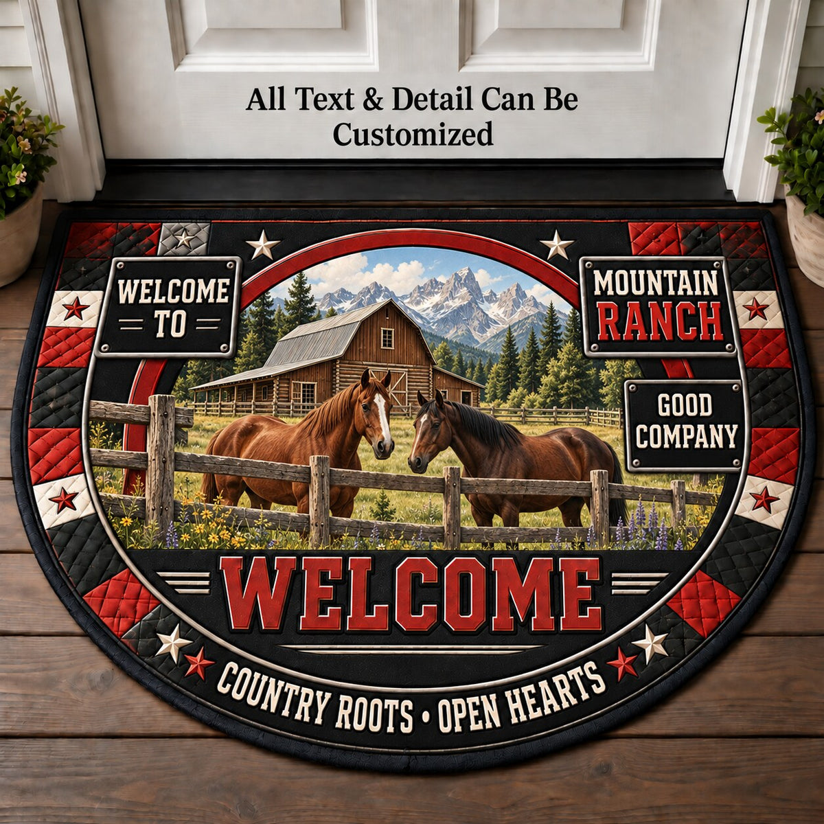 Mountain Ranch Personalized Half Round Mat | 5To9Vibe