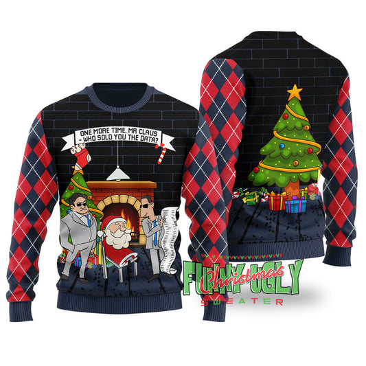 Mr Claus Who Sold You Data Funny Sweater Navy