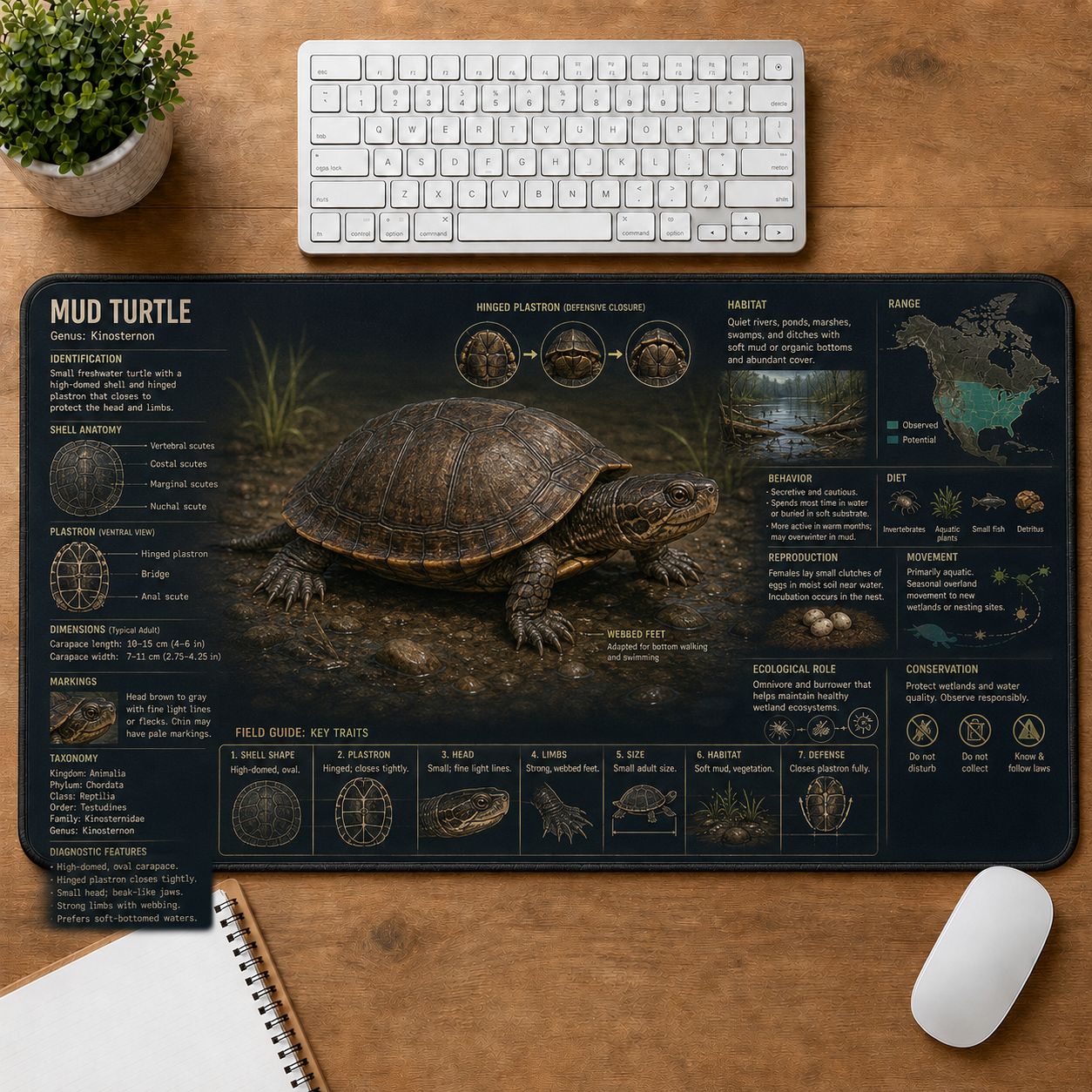 Mud Turtle Turtle and Tortoise Species Guide Desk Mat | 5To9Vibe