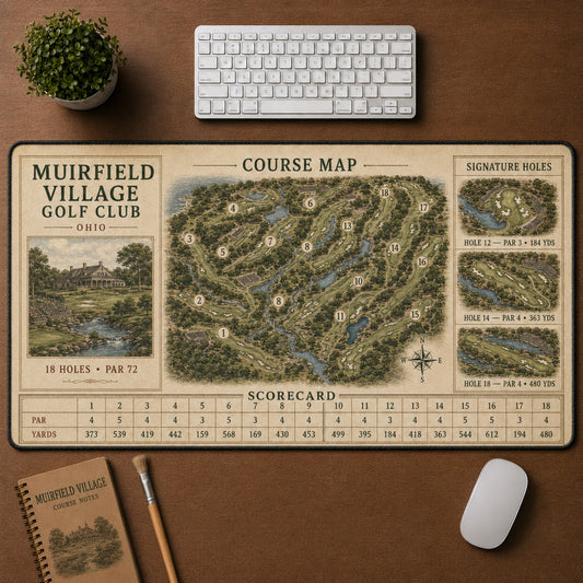 Muirfield Village Golf Club Vintage Golf Course Map & Scorecard Guide Desk Mat | 5To9Vibe