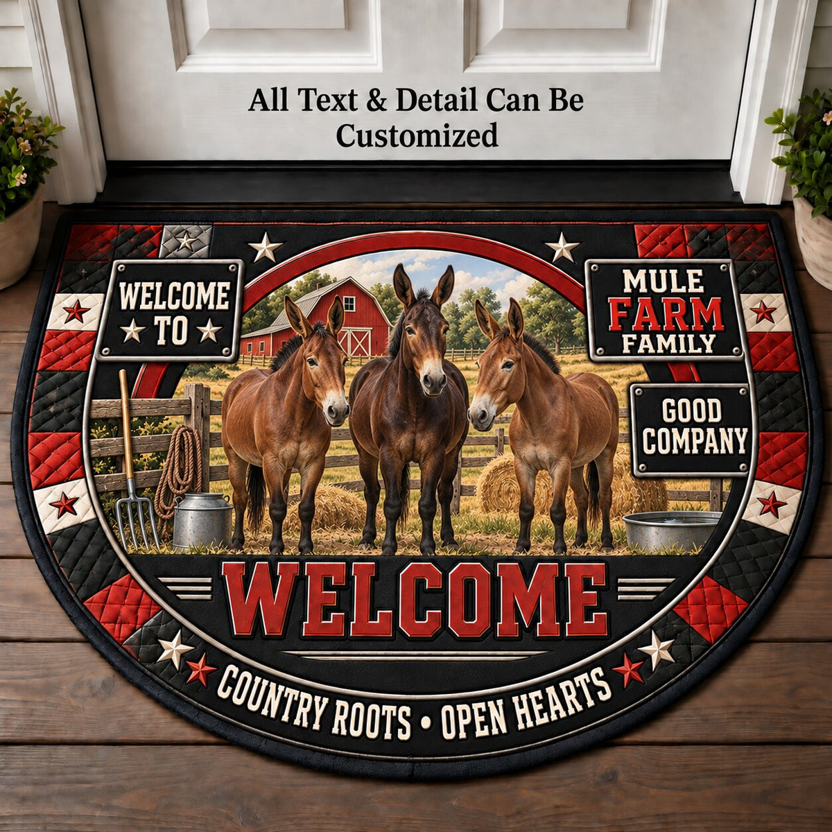 Mule Farm Family Personalized Half Round Mat | 5To9Vibe