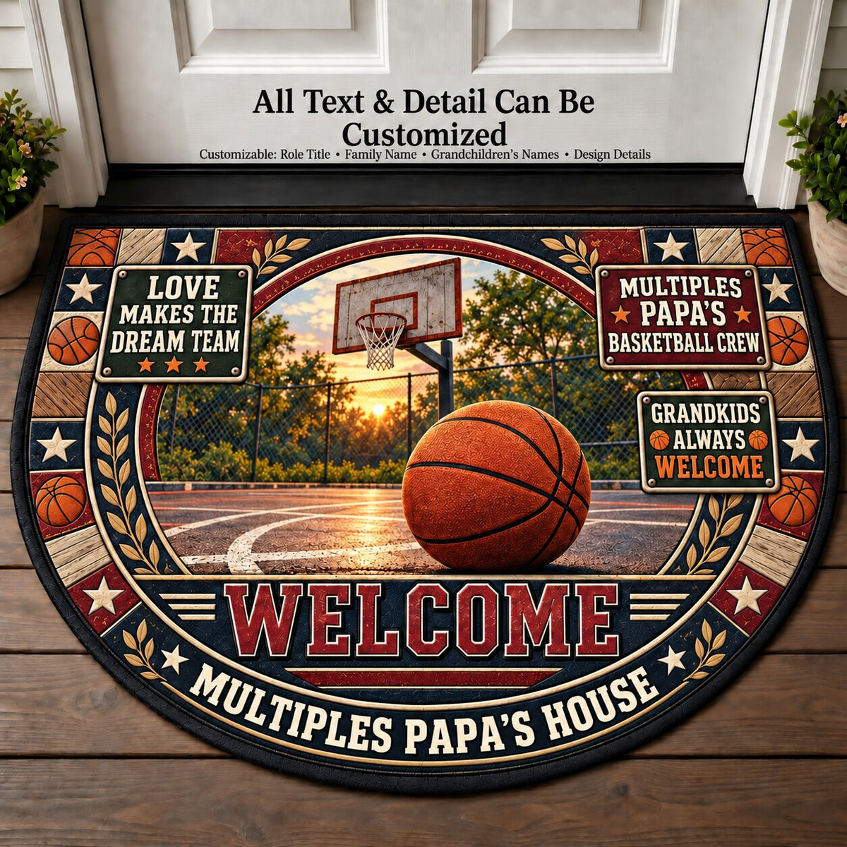 Multiples Papa's Basketball Crew Personalized Half Round Mat | 5To9Vibe
