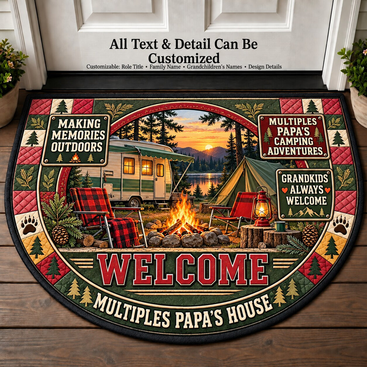 Multiples Papa's Camping Adventures Personalized Half Round Mat | 5To9Vibe