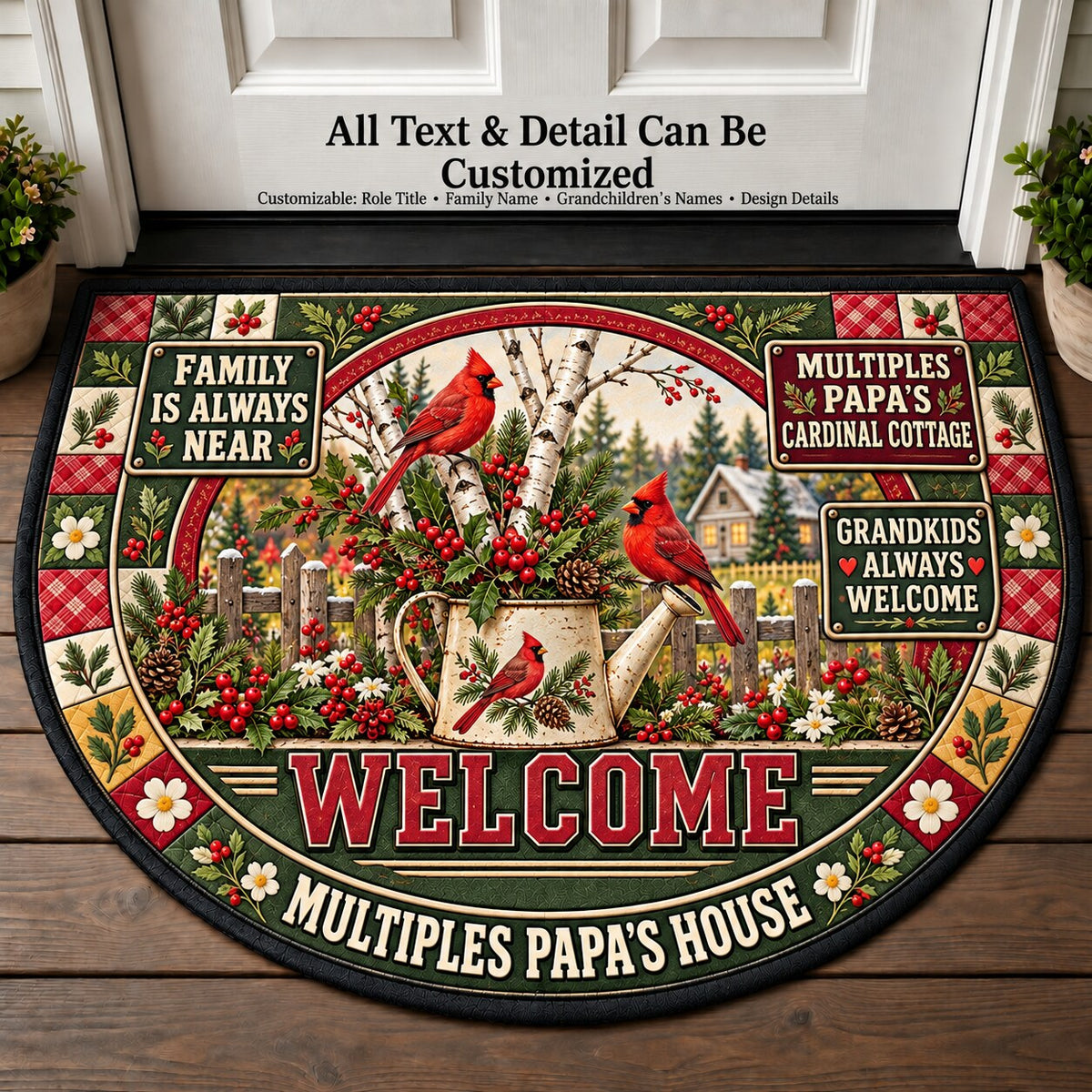 Multiples Papa's Cardinal Cottage Personalized Half Round Mat | 5To9Vibe